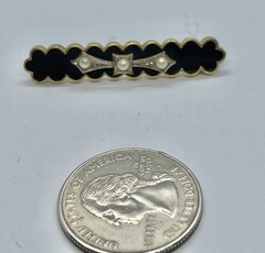 Antique Victorian Enamel Black Bar inset Seed Pearl Center Mourning Brooch