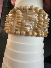 Vintage Tan Stone And White Beaded Layered Stretch Bracelet