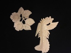 Antique Vintage Bone Brooch Chinese ? Japan? Carved Flower Bird