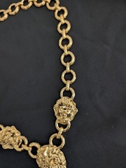 Vintage Kenneth Jay Lane KJL Triple Lion Head Door Knocker Necklace 18”