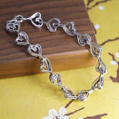 7.5”, vintage Sterling silver tennis bracelet, 925 heart link chain diamonds