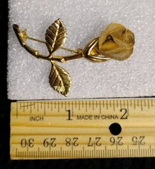 ANNE KLEIN Signed AK Vintage Gold Tone Mesh Textured Rose Stem 2 1/8″ Pin!
