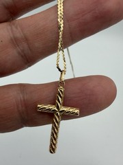 14K Yellow GOLD 2.4g Necklace Double Flat Serpentine Chain 10k Gold Cross 18”