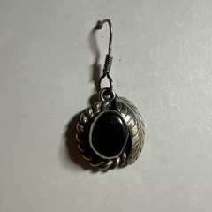 Vintage Nickel Silver Black Onyx?? Stone Dangle Dangling Hook Earrings