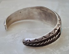 Heavy Inlay Channel Set TURQUOISE ZUNI Stamped STERLING Silver Overlay BRACELET