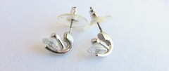 Vintage 7MM CZ Cubic Zirconia Tension Set Stud Earrings Silver Clad