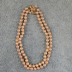 Vintage Marvella Double Strand Hand Knotted Faux Pearl Bow Necklace 15″ Signed
