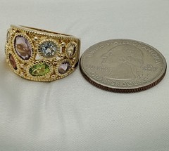 Silver Vermeil WIDE Multi-Gemstone Band-Sterling Silver-Gold Plated-Over 1tcw