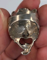Unisex 60s Handmade Sterling Silver 999 Pagan Green Man Of The North Ring Sz 7