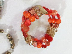 Plastic, Gemstone + crystal bead bracelets. Lot of 10 beaded mixed materials