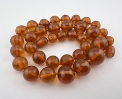 Old Chinese Natural Honey Cognac Amber 9mm-15mm Bead Knotted Necklace 18″ -30.9g