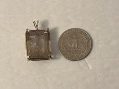 Gold Rutilated Quartz Penant Faceted Emerald Cut Four Prong Setting