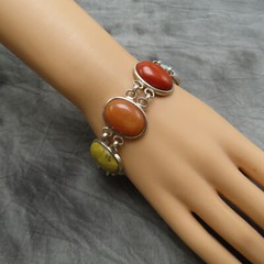 Whitney Kelly Sterling Silver Bracelet Tiger Eye Jasper Gemstones 8.5 in 703f