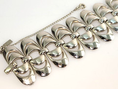 MCM Vintage Monet Signed Rhodium Finish Openwork Statement Bracelet Book Piece