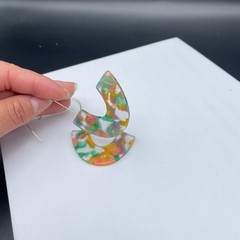 Vintage Multicolor Resin U-Shape Earrings Modern Art Deco Statement
