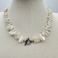 Vtg Pippa Baroque Stick Pearl Necklace Sterling Silver 18 Inch Artisan Statement