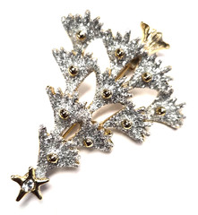 Vintage 90’s Gold Tone & Shimmering Silver Glitter Christmas Tree Pin / Brooch