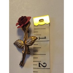 Vintage Rose Brooch Pin Floral Botanical Garden Party Accessory Gold Red Flower