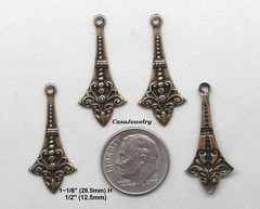 #0404 ANTIQUED GOLD PENDANT – EARRING DROP W/TOP HANG RING – 6 Pc Lot