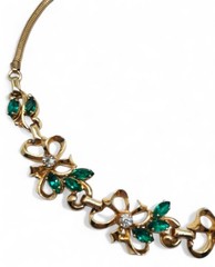 Vintage Mid Century 1960’s Signed Barclay Green Glass Gold Tone Bib Necklace