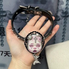 Gothic Crying Doll Head Choker Lace Pearl Butterfly Pendant Necklace