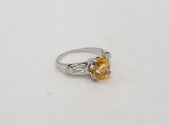 Vintage 1940s $5000 2.30ct Natural Yellow Sapphire VS G Diamond Platinum Ring