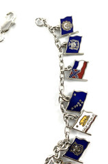 State/Colony Flags Charm Bracelet | 15 Charms | Silver Tone | 7.5″ | NOS