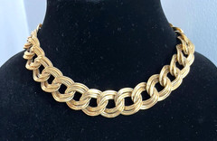 ANNE KLEIN Signed GOLD TONE DOUBLE-LINK CHAIN 15″ STATEMENT CHOKER NECKLACE!