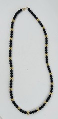 Vintage Napier Beaded Necklace Black & Gold Tone Retro 30”