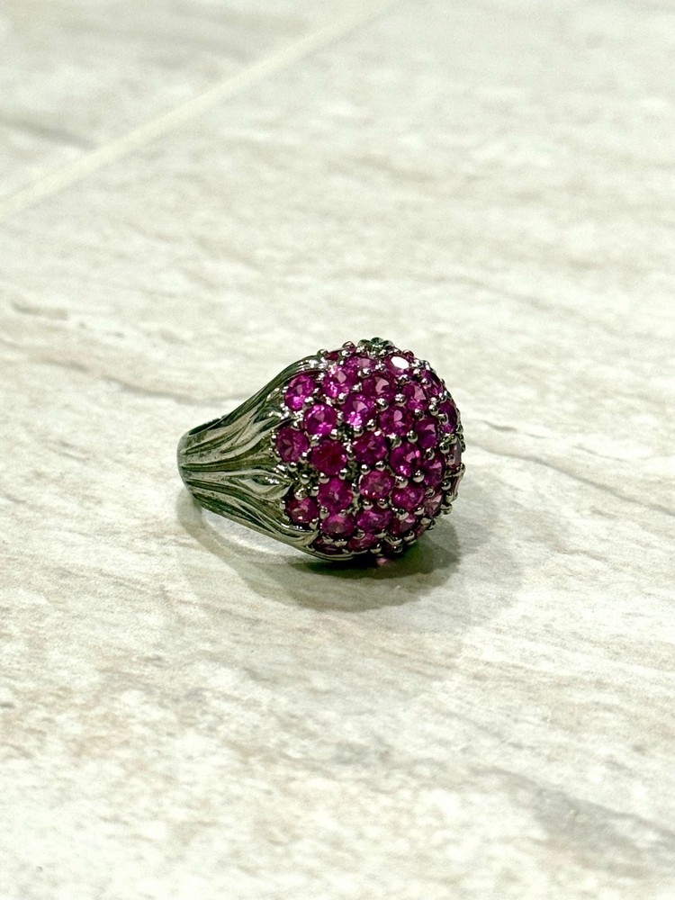 VTG Pink Topaz Ring Cluster 925 Sterling Silver Size 7.75 Estate Floral Bouquet
