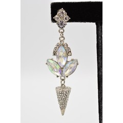Vintage Sparkling Crystal Dangle Earrings Chunky AB Rhinestone Silver Y2K BinAR