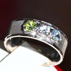 14k white gold ring 0.66ct multi gemstone mother’s size 7 handmade 4.2gr N2731