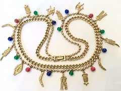 High Quality Vintage 80’s/90’s Long Heavy Gold Chain Dangling CHARM Necklace