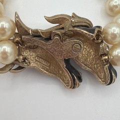 Vintage Signed Panetta Double‑Strand Pearl Necklace | Rhinestone Horse Head
