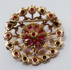 Vintage Pink & Purple Prong Set Stones Button Pendant, Brooch or Pin, 1 1/4″