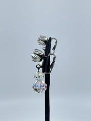 Vintage Aurora Borealis dangle lever back Earrings graduated silver tone 1″