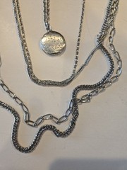 VINTAGE Multi Layer Strand Chain Necklace ROUND LOCKET PENDANT Long SILVERTONE