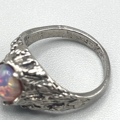 Intricate Czech Glass Rainbow Harlequin Faux Fire Opal Ring Silver-Tone 3.5 Ring