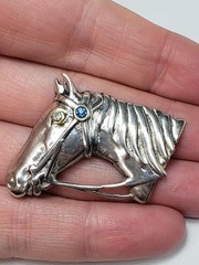 10g Sterling Silver Horse Cowboy Rodeo Brooch Pin 45mm Long