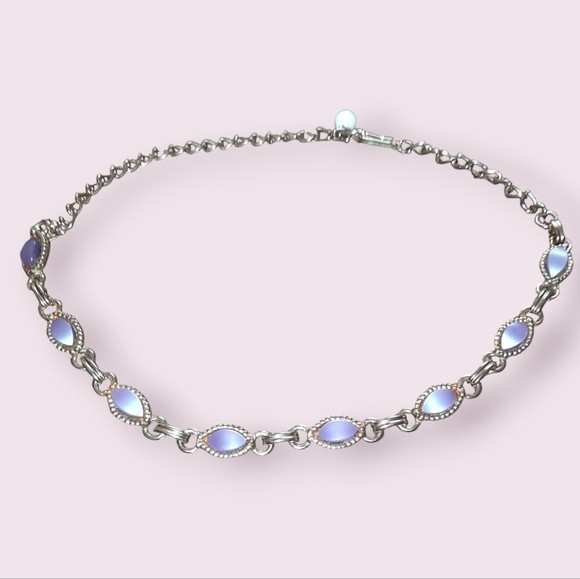 purple spun glass choker necklace hook clasp short length