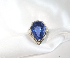 Vintage Sterling Silver 925 Large 10ct Natural Heated London Blue Topaz Ring 6