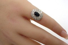 SALE–Antique Sapphire Diamond Halo Ring–Princess Diana