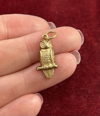 Vintage Owl Charm Necklace Pendant Brass Metal Stamping Charm Vintage Jewelry