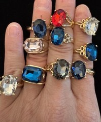 Beautiful Assorted Cut Glass Gold Tone Ring Set Of 10 Lot See Photos For Sizes
