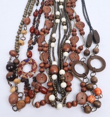 VTG Boho Ethnic Tribal Long Wood Beaded Necklaces (6) Earth Tones