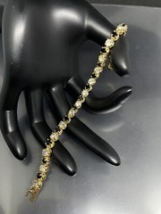 Gold Tone Black / Clear Crystal Rhinestone Prongs Fashion Tennis Bracelet 7”