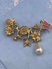 Vintage Avon Garden Of Eden Brooch Collar Pin Vine Bee Butterfly Edwardian Style