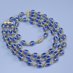 Blue Glass Necklace 21” Glass Czech Old Beads Art Deco Style Women`s Jewelry