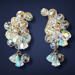 Clip On Earrings Crystal AB Cha Cha Climber Dangle Vintage Mid Century