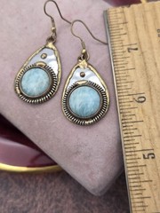 Vintage Larimar Earrings Mixed Metals Stone Cab Dangles 1.5″